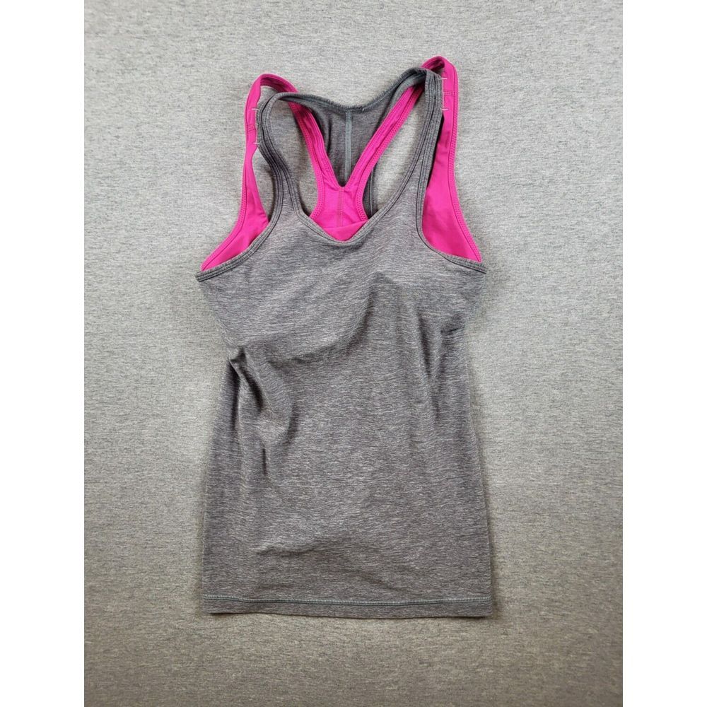 Lululemon Inspiration Tank II Heathered Slate Gray Magenta Built In Bra Sz 2